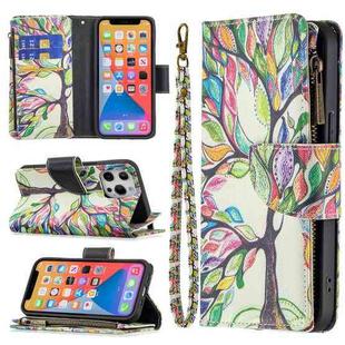 For iPhone 13 Pro Max Colored Drawing Pattern Zipper Horizontal Flip Leather Case with Holder & Card Slots & Wallet (Tree)