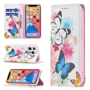 For iPhone 13 mini Colored Drawing Pattern Invisible Magnetic Horizontal Flip PU Leather Case with Holder & Card Slots & Wallet (Two Butterflies)