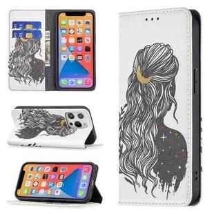 For iPhone 13 Colored Drawing Pattern Invisible Magnetic Horizontal Flip PU Leather Case with Holder & Card Slots & Wallet(Girl)