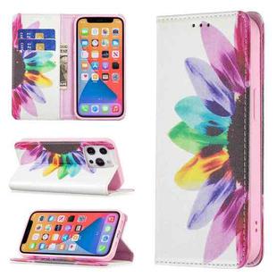 For iPhone 13 Colored Drawing Pattern Invisible Magnetic Horizontal Flip PU Leather Case with Holder & Card Slots & Wallet(Sun Flower)