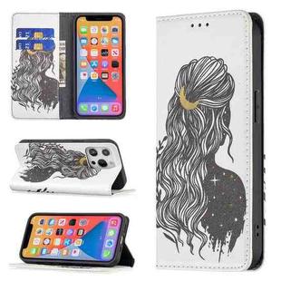 For iPhone 13 Pro Max Colored Drawing Pattern Invisible Magnetic Horizontal Flip PU Leather Case with Holder & Card Slots & Wallet (Girl)