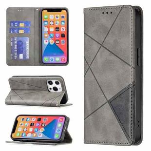 For iPhone 13 Rhombus Texture Horizontal Flip Magnetic Leather Case with Holder & Card Slots(Grey)