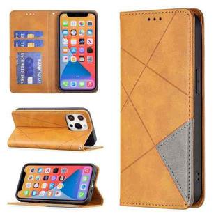 For iPhone 13 Rhombus Texture Horizontal Flip Magnetic Leather Case with Holder & Card Slots(Yellow)