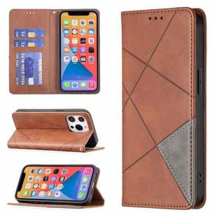 For iPhone 13 Rhombus Texture Horizontal Flip Magnetic Leather Case with Holder & Card Slots(Brown)