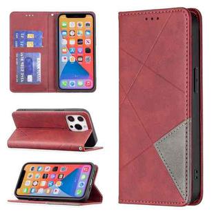 For iPhone 13 Pro Rhombus Texture Horizontal Flip Magnetic Leather Case with Holder & Card Slots (Red)