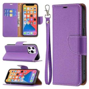 For iPhone 13 Litchi Texture Pure Color Horizontal Flip Leather Case with Holder & Card Slots & Wallet & Lanyard(Purplez)
