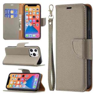 For iPhone 13 Pro Max Litchi Texture Pure Color Horizontal Flip Leather Case with Holder & Card Slots & Wallet & Lanyard (Grey)