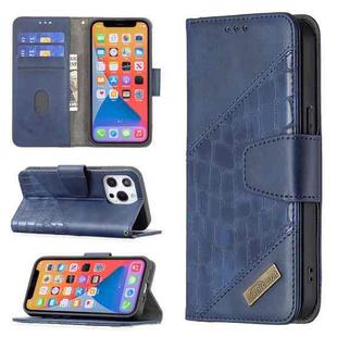 For iPhone 13 Pro Matching Color Crocodile Texture Horizontal Flip PU Leather Case with Wallet & Holder & Card Slots(Blue)