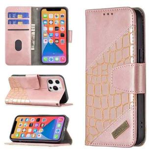 For iPhone 13 Pro Max  Matching Color Crocodile Texture Horizontal Flip PU Leather Case with Wallet & Holder & Card Slots(Rose Gold)