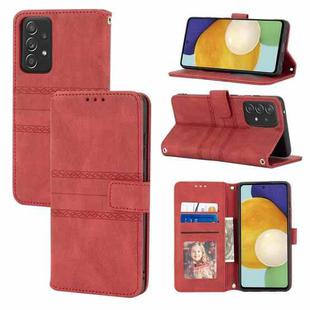 For Samsung Galaxy S20 FE 5G Embossed Striped Magnetic Buckle PU + TPU Horizontal Flip Leather Case with Holder & Card Slot & Wallet & Photo Frame & Sling(Red)