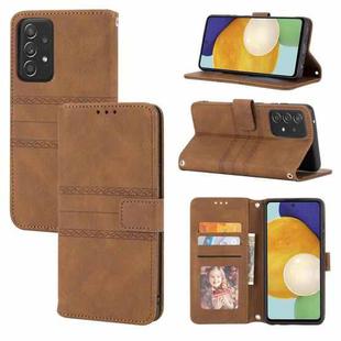 For Samsung Galaxy S20 FE 5G Embossed Striped Magnetic Buckle PU + TPU Horizontal Flip Leather Case with Holder & Card Slot & Wallet & Photo Frame & Sling(Brown)