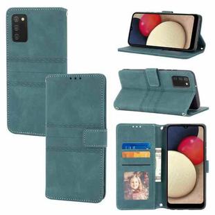For Samsung Galaxy A03s 164mm Embossed Striped Magnetic Buckle PU + TPU Horizontal Flip Leather Case with Holder & Card Slot & Wallet & Photo Frame & Sling(Green)