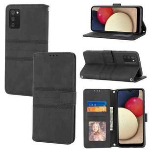 For Samsung Galaxy A03s 164mm Embossed Striped Magnetic Buckle PU + TPU Horizontal Flip Leather Case with Holder & Card Slot & Wallet & Photo Frame & Sling(Black)