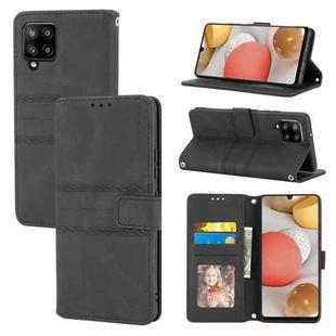 For Samsung Galaxy A12 5G Embossed Striped Magnetic Buckle PU + TPU Horizontal Flip Leather Case with Holder & Card Slot & Wallet & Photo Frame & Sling(Black)