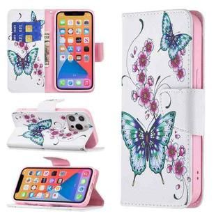 For iPhone 13 mini Colored Drawing Pattern Horizontal Flip Leather Case with Holder & Card Slots & Wallet (Peach Blossom and Butterfly)