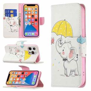 For iPhone 13 mini Colored Drawing Pattern Horizontal Flip Leather Case with Holder & Card Slots & Wallet (Elephant)