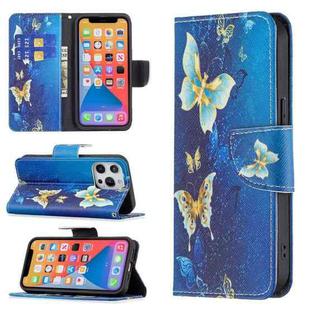 For iPhone 13 Colored Drawing Pattern Horizontal Flip Leather Case with Holder & Card Slots & Wallet(Gold Butterfly)