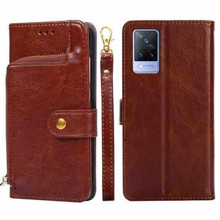 For vivo V21 5G / 4G Zipper Bag PU + TPU Horizontal Flip Leather Case with Holder & Card Slot & Wallet & Lanyard(Brown)