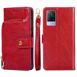 For vivo V21e 4G / Y73 2021 Zipper Bag PU + TPU Horizontal Flip Leather Case with Holder & Card Slot & Wallet & Lanyard(Red)