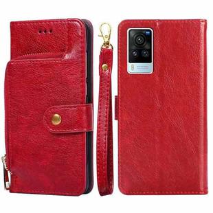 For vivo X60 Pro Zipper Bag PU + TPU Horizontal Flip Leather Case with Holder & Card Slot & Wallet & Lanyard(Red)