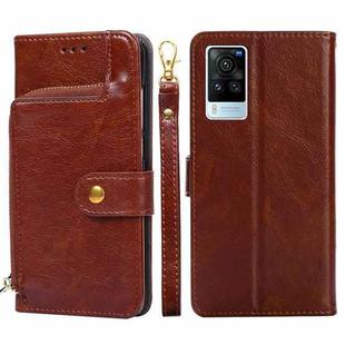 For vivo X60 Pro Zipper Bag PU + TPU Horizontal Flip Leather Case with Holder & Card Slot & Wallet & Lanyard(Brown)