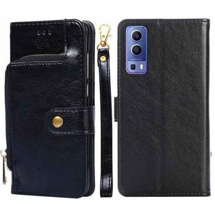 For vivo Y72 5G / iQOO Z3 Zipper Bag PU + TPU Horizontal Flip Leather Case with Holder & Card Slot & Wallet & Lanyard(Black)