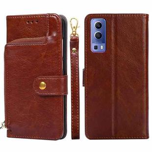 For vivo Y72 5G / iQOO Z3 Zipper Bag PU + TPU Horizontal Flip Leather Case with Holder & Card Slot & Wallet & Lanyard(Brown)