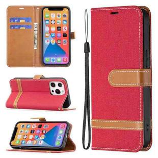 For iPhone 13 mini Color Matching Denim Texture Horizontal Flip Leather Case with Holder & Card Slots & Wallet & Lanyard (Red)