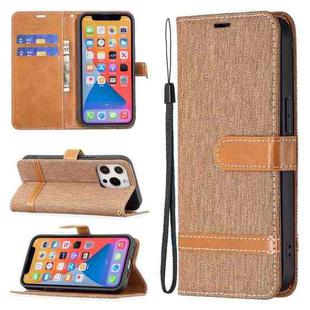 For iPhone 13 Color Matching Denim Texture Horizontal Flip Leather Case with Holder & Card Slots & Wallet & Lanyard(Brown)
