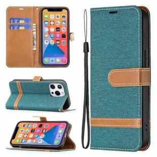 For iPhone 13 Color Matching Denim Texture Horizontal Flip Leather Case with Holder & Card Slots & Wallet & Lanyard(Green)