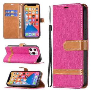 For iPhone 13 Color Matching Denim Texture Horizontal Flip Leather Case with Holder & Card Slots & Wallet & Lanyard(Rose Red)