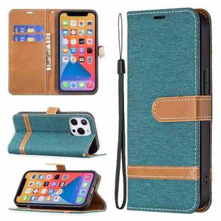 For iPhone 13 Pro Color Matching Denim Texture Horizontal Flip Leather Case with Holder & Card Slots & Wallet & Lanyard (Green)