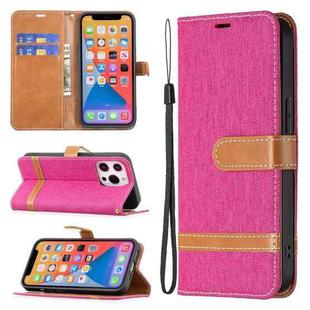 For iPhone 13 Pro Color Matching Denim Texture Horizontal Flip Leather Case with Holder & Card Slots & Wallet & Lanyard (Rose Red)