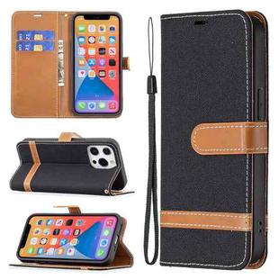 For iPhone 13 Pro Max Color Matching Denim Texture Horizontal Flip Leather Case with Holder & Card Slots & Wallet & Lanyard (Black)