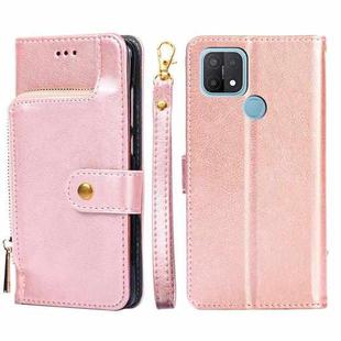 For OPPO A15 Zipper Bag PU + TPU Horizontal Flip Leather Case with Holder & Card Slot & Wallet & Lanyard(Rose Gold)