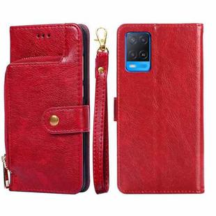 For OPPO A54 Zipper Bag PU + TPU Horizontal Flip Leather Case with Holder & Card Slot & Wallet & Lanyard(Red)