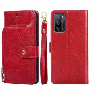 For OPPO A55 5G Zipper Bag PU + TPU Horizontal Flip Leather Case with Holder & Card Slot & Wallet & Lanyard(Red)