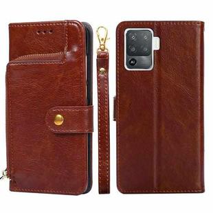 For OPPO A94 / F19 Pro Zipper Bag PU + TPU Horizontal Flip Leather Case with Holder & Card Slot & Wallet & Lanyard(Brown)