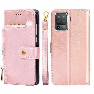 For OPPO A94 / F19 Pro Zipper Bag PU + TPU Horizontal Flip Leather Case with Holder & Card Slot & Wallet & Lanyard(Rose Gold)