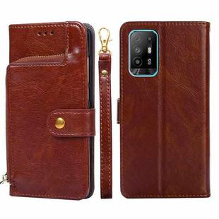 For OPPO A94 5G / F19 Pro+ 5G Zipper Bag PU + TPU Horizontal Flip Leather Case with Holder & Card Slot & Wallet & Lanyard(Brown)