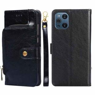 For OPPO Find X3 / X3 Pro Zipper Bag PU + TPU Horizontal Flip Leather Case with Holder & Card Slot & Wallet & Lanyard(Black)