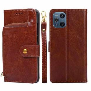 For OPPO Find X3 / X3 Pro Zipper Bag PU + TPU Horizontal Flip Leather Case with Holder & Card Slot & Wallet & Lanyard(Brown)