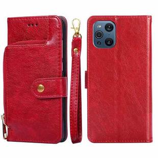 For OPPO Find X3 / X3 Pro Zipper Bag PU + TPU Horizontal Flip Leather Case with Holder & Card Slot & Wallet & Lanyard(Red)