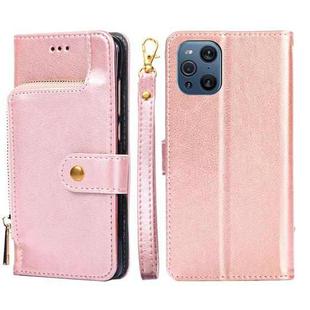 For OPPO Find X3 / X3 Pro Zipper Bag PU + TPU Horizontal Flip Leather Case with Holder & Card Slot & Wallet & Lanyard(Rose Gold)