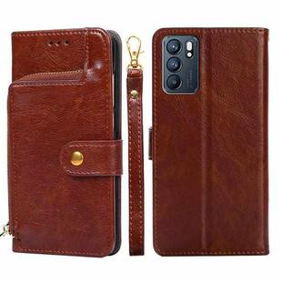 For OPPO Reno6 Zipper Bag PU + TPU Horizontal Flip Leather Case with Holder & Card Slot & Wallet & Lanyard(Brown)