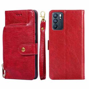 For OPPO Reno6 Zipper Bag PU + TPU Horizontal Flip Leather Case with Holder & Card Slot & Wallet & Lanyard(Red)