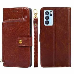 For OPPO Reno6 Pro 5G Zipper Bag PU + TPU Horizontal Flip Leather Case with Holder & Card Slot & Wallet & Lanyard(Brown)