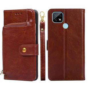 For Realme C21 Zipper Bag PU + TPU Horizontal Flip Leather Case with Holder & Card Slot & Wallet & Lanyard(Brown)