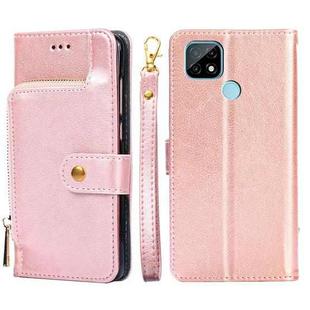 For Realme C21 Zipper Bag PU + TPU Horizontal Flip Leather Case with Holder & Card Slot & Wallet & Lanyard(Rose Gold)
