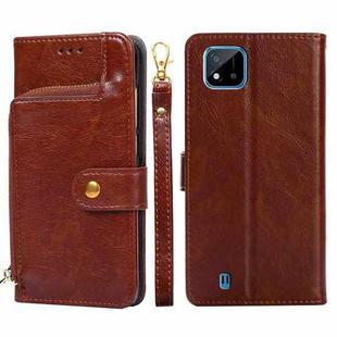 For Realme C20 Zipper Bag PU + TPU Horizontal Flip Leather Case with Holder & Card Slot & Wallet & Lanyard(Brown)